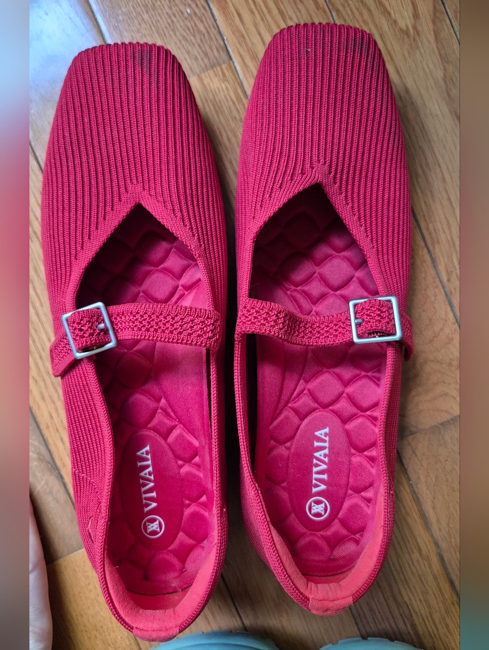 Vivaia Women's Red Knit Mary Jane Flats